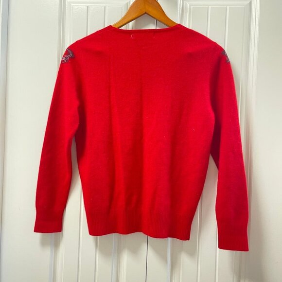 Vintage Martinna Collection Rhinestone Floral Cashmere Sweater Red - Picture 3 of 12